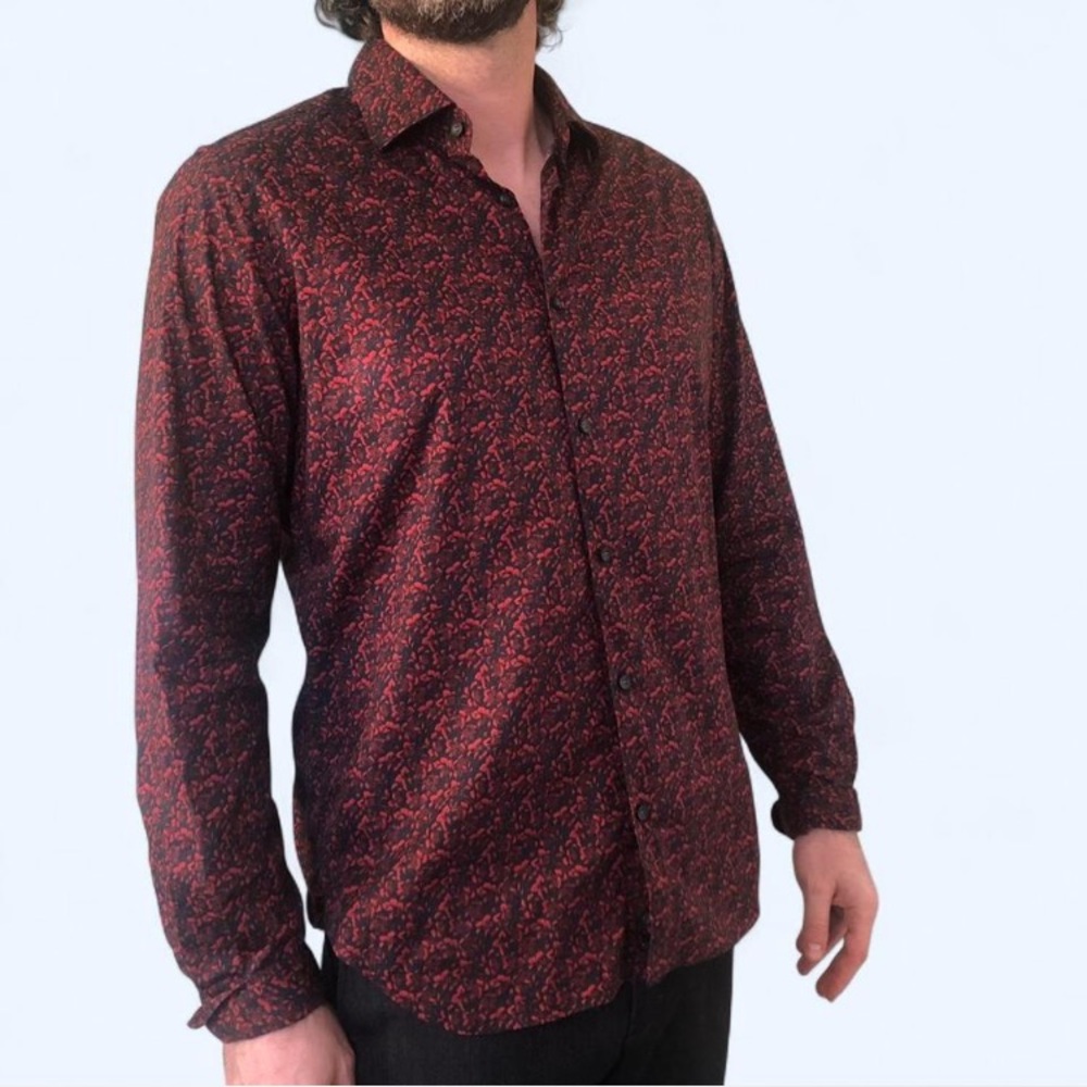 Saks Fifth Avenue Men's Red Patterned Cotton Shirt Size M